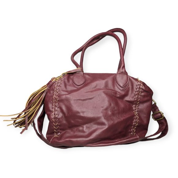 Maroon Faux Leather Large Shoulder Bag - Picture 1 of 10